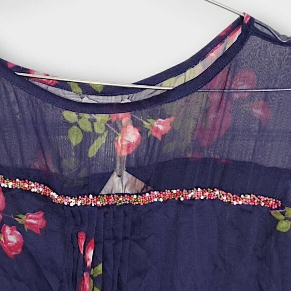 Antica Satori Dress Sz Medium Red Navy Chiffon Short Sleeve Sheer Mini Cocktail - Picture 3 of 13